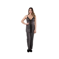 MeMoi Women's Lace Trim Animal Print Lightweight Cami Pajama Set