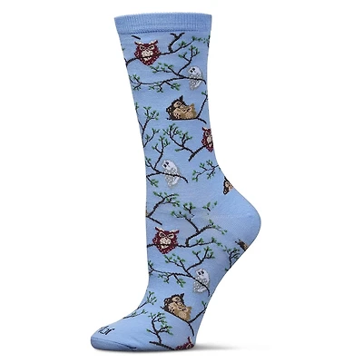 MeMoi Women's Embroidered Owls Bamboo Crew Socks