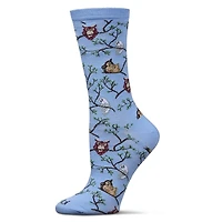 MeMoi Women's Embroidered Owls Bamboo Crew Socks