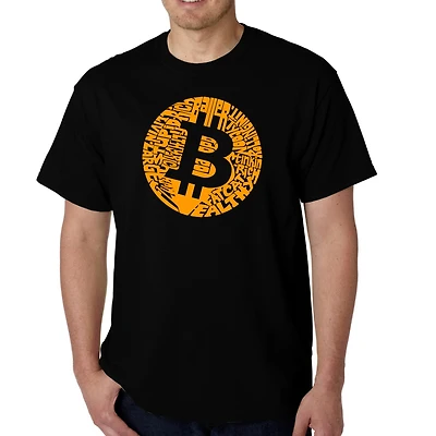 LA Pop Art Men's Bitcoin Word T-Shirt, Crew Neck, Short Sleeve
