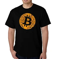 LA Pop Art Men's Bitcoin Word T-Shirt, Crew Neck, Short Sleeve