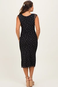 PinkBlush Womens Black Floral Mesh Front Tie Cutout Maternity Midi Dress