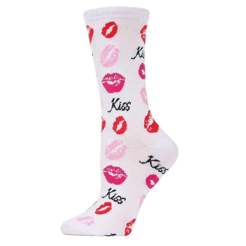 MeMoi Pucker Up Kisses Bamboo Blend Crew Socks