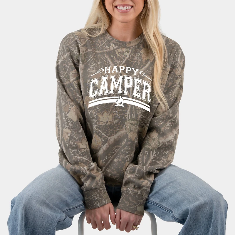 Simply Sage Market - Happy Camper Fire Women's Camo Sweatshirt