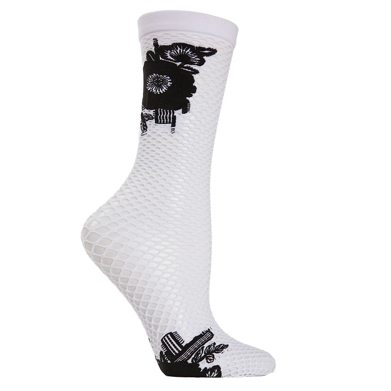 MeMoi Women's Floral Applique Net Crew Socks