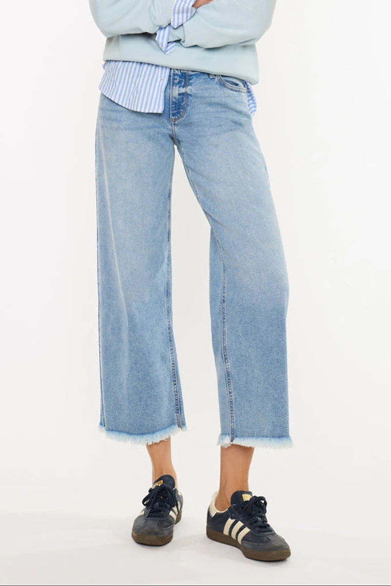 KanCan Women's Essentials Mid Rise Crop Wide Jeans Mal