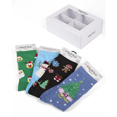 MeMoi 4 Pair Women's Christmas Novelty Crew Socks Gift Set