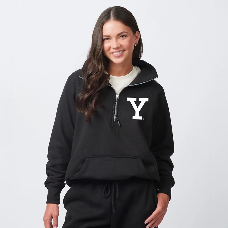 Yale 1701 New Haven Distressed Front and Back - Womens Quarter Zip Fleece Graphic Sweatshirt