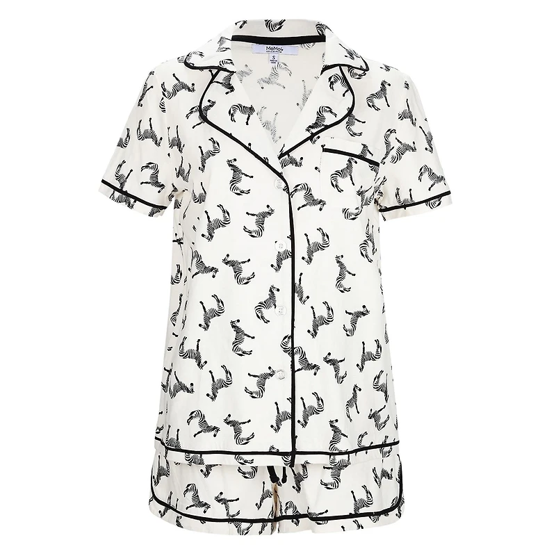 MeMoi Women's Zebra Notch Collar Cotton Blend Pajama Set