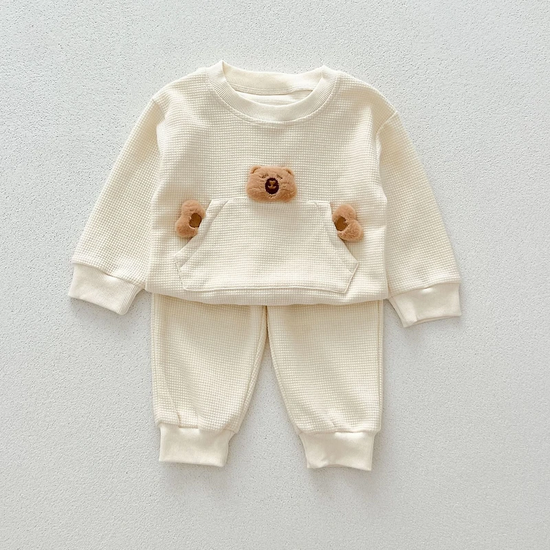 MyKids-USA Casual and Versatile Two-Piece Set: Teddy Top Pullover Pants for Baby Toddlers