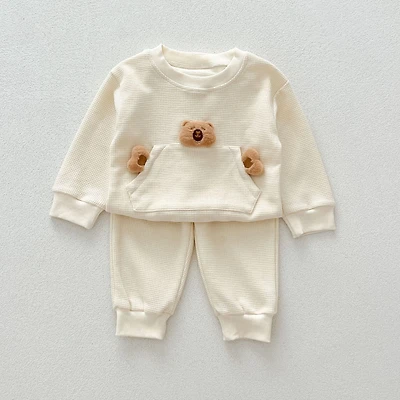 MyKids-USA Casual and Versatile Two-Piece Set: Teddy Top Pullover Pants for Baby Toddlers