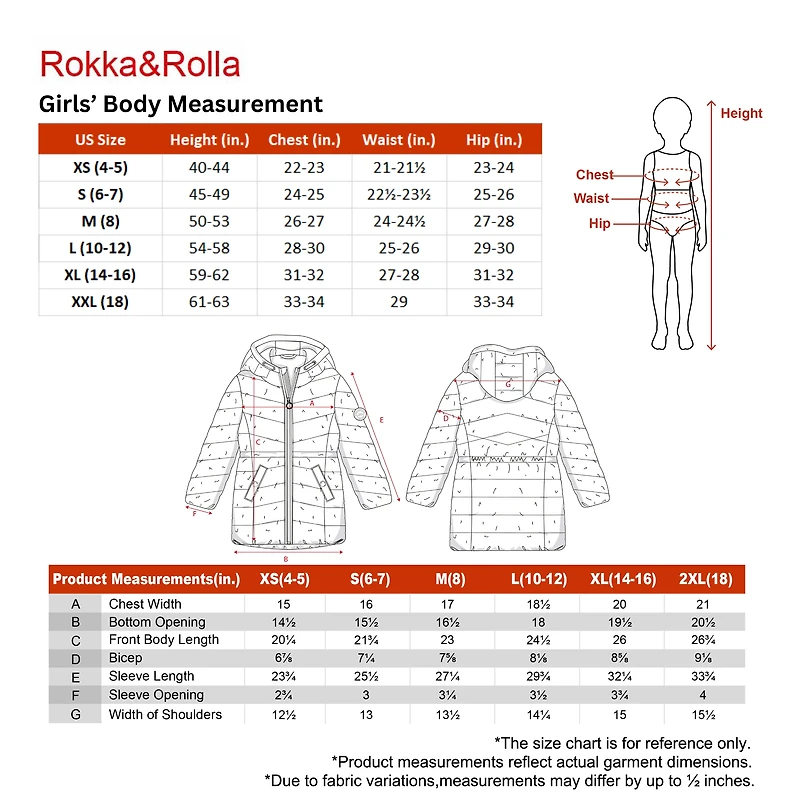 Rokka&Rolla Little & Big Kid Girls Lightweight Mid-Length Puffer Jacket