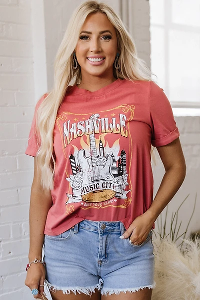 Threaded Pear Women's Nashville Music City Retro Fashion Tee