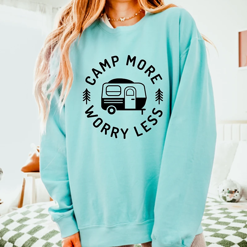 Camp More Worry Less Camper - Women's Lightweight Garment Dyed Sweatshirt