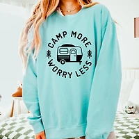 Camp More Worry Less Camper - Women's Lightweight Garment Dyed Sweatshirt
