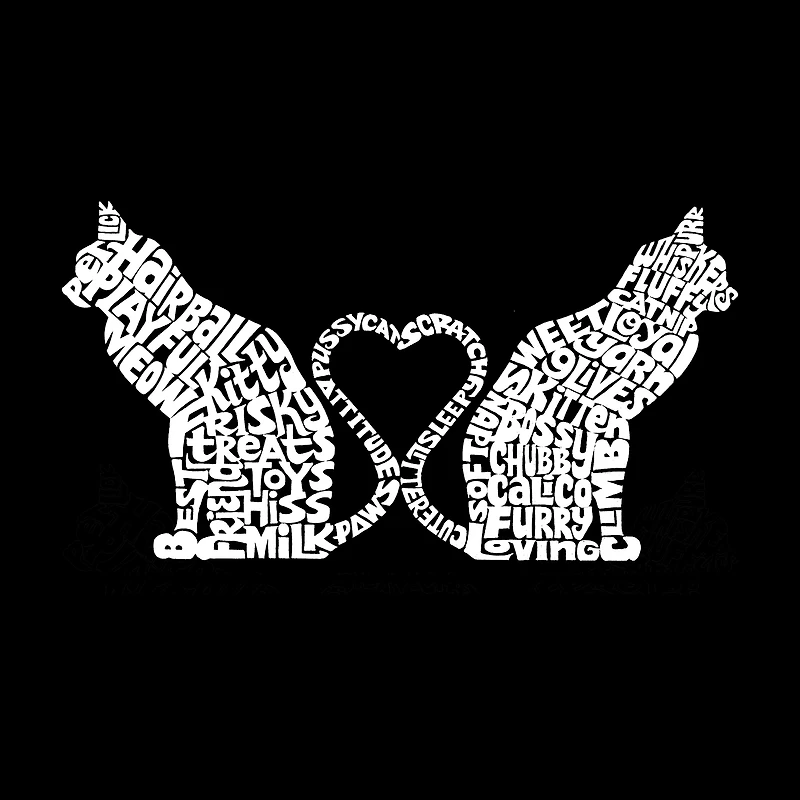 LA Pop Art Men's Cat Tail Hearts Word T-Shirt - 100% Cotton, Crew Neck, Short Sleeve