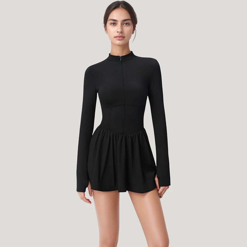 Anna-Kaci Women's Athletic Dress with Front Zip and Flowy Skirt