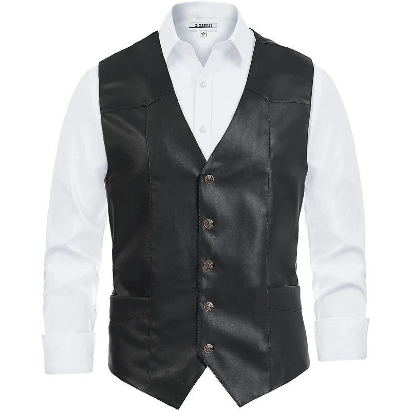 Gioberti Men's 5 Button Faux Leather Vest