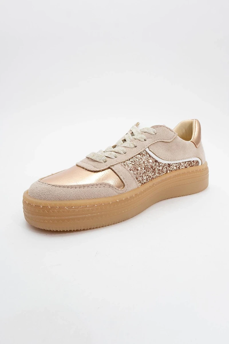 Forever & Always Womens Felipe Glitter Leather Sneakers
