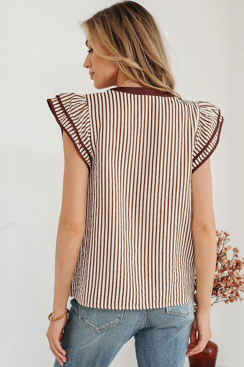 Threaded Pear Women's Karter Ruffled Short Sleeve Blouse