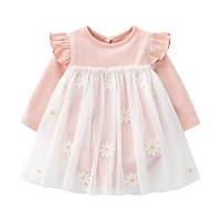MyKids-USA Baby Girls Floral Lace Patchwork Design Ruffle Long-Sleeved Dress bodysuit In Spring & Autumn