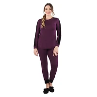 MeMoi Women's Velvet Racing Stripe Trim Long Sleeve Pajama Set