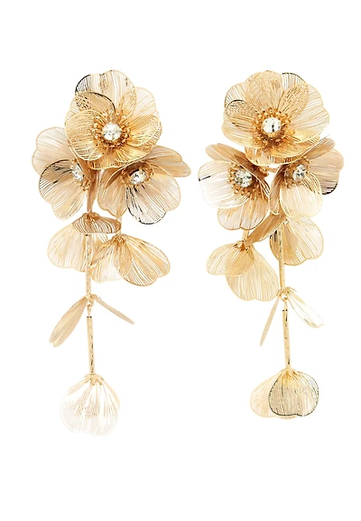AGP PARIS Womens Crystal Bloom Tassel Gold Plated Drop Earrings