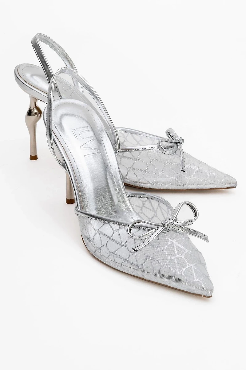 Prologue Shoes Womens Peony Mesh Bow Pointed Toe Pump