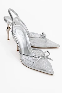 Prologue Shoes Womens Peony Mesh Bow Pointed Toe Pump