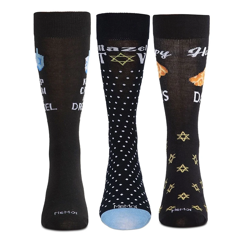 MeMoi 3 Pair Men's Hanukkah Novelty Crew Socks