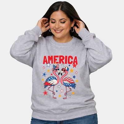 Simply Sage Market - America Flamingos Star Women's Plus Sized Graphic Sweatshirt