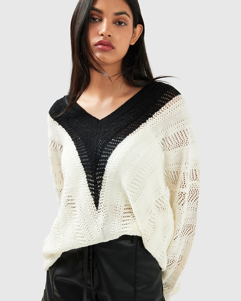 Belle & Bloom Womens This Moment Oversized V-Neck Knit
