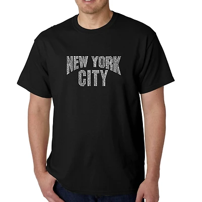 LA Pop Art Men's NYC Neighborhoods Word T-Shirt - 100% Cotton Crew Neck