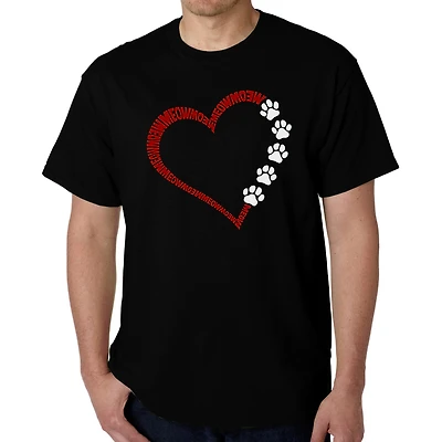 LA Pop Art Meow Heart Men's Word T-Shirt - 100% Cotton, Crew Neck, Short Sleeve