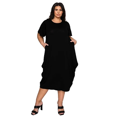 L I V D Women's Plus Liz Flutter Sleeve Pocket Dress
