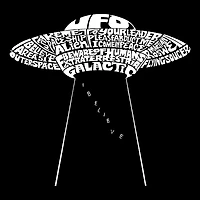 LA Pop Art Men's Flying Saucer UFO Word T-Shirt - 100% Cotton Crew Neck, Short Sleeve, Regular Fit, Made Honduras
