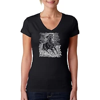 LA Pop Art Womens Word V-Neck T-Shirt - Popular Horse Breeds