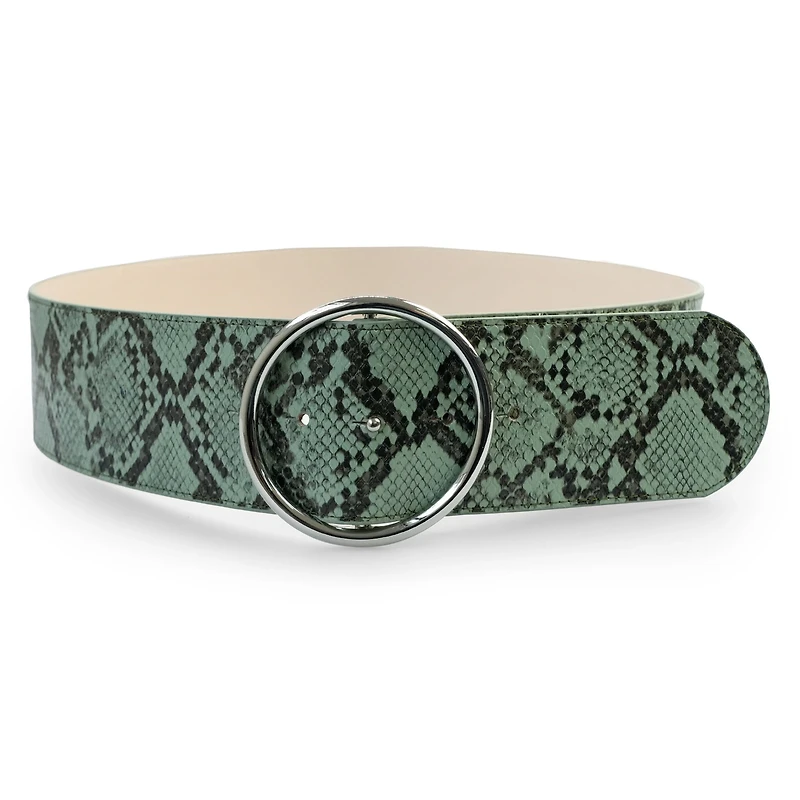 AGP PARIS Green Snake Print Dual Buckle Women's Belt
