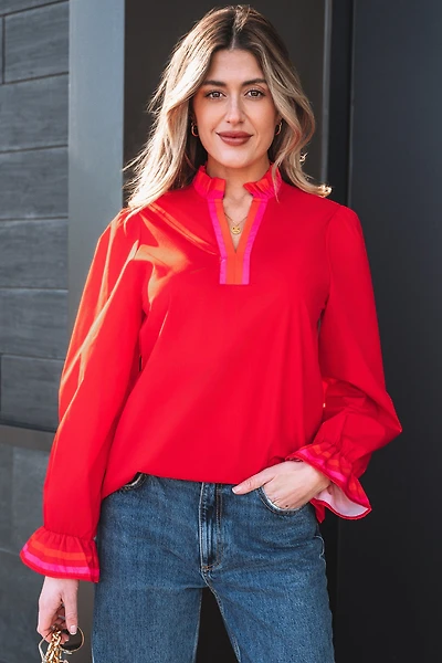 Threaded Pear Women's Celine Long Sleeve Blouse Top