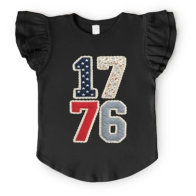 The Juniper Shop - 1776 Stacked Faux Patchwork Flutter Sleeve Graphic T-Shirt