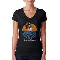 LA Pop Art Womens Word V-Neck T-Shirt - Cities San Diego