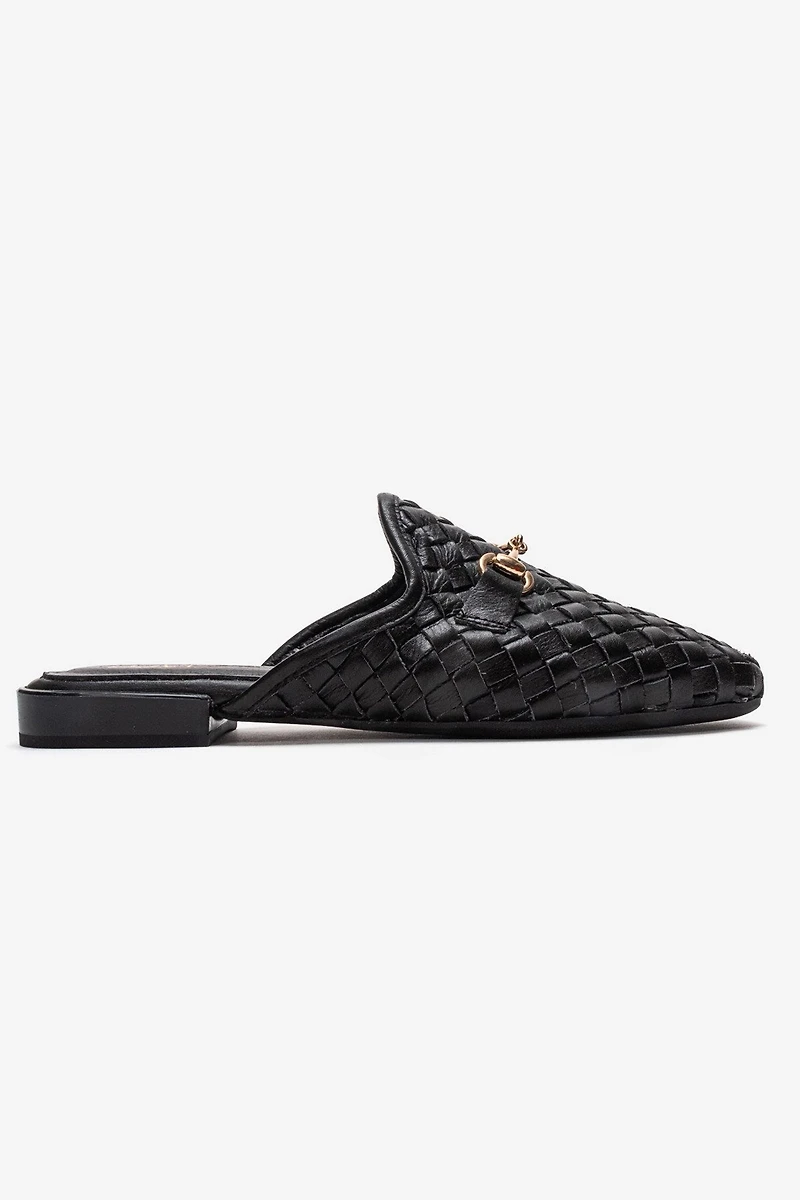 Forever & Always Womens Senia Leather Woven Mules