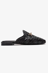 Forever & Always Womens Senia Leather Woven Mules