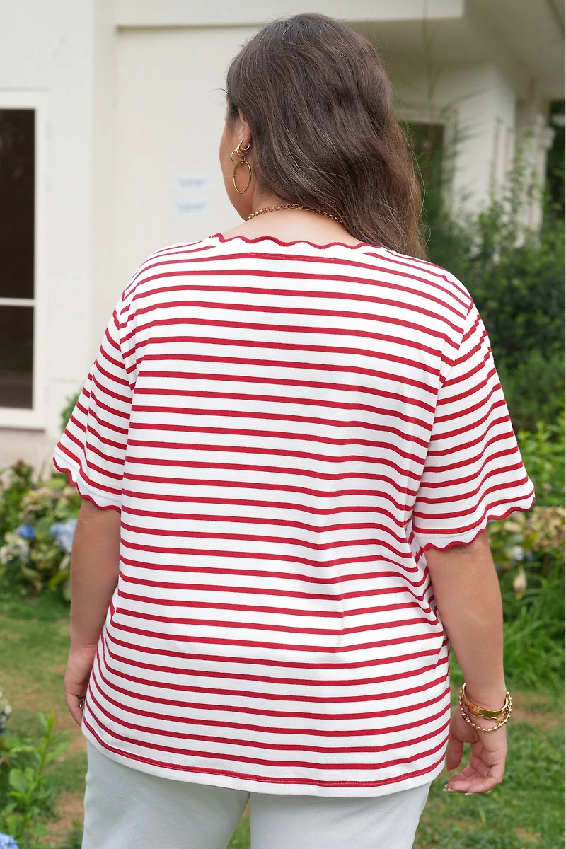 Threaded Pear Women's Esther Trim Short Sleeve PLUS Top