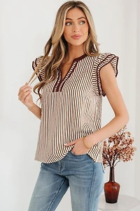 Threaded Pear Women's Karter Ruffled Short Sleeve Blouse