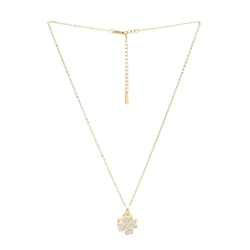 AGP PARIS Womens Golden Clover Sparkle Floral Pendant Necklace