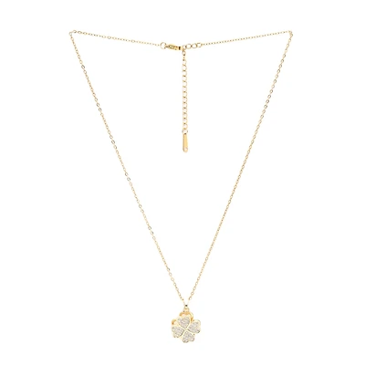 AGP PARIS Womens Golden Clover Sparkle Floral Pendant Necklace