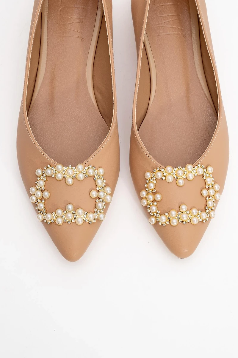 Prologue Shoes Womens Ghent Pearl Embellished Ballet Flat