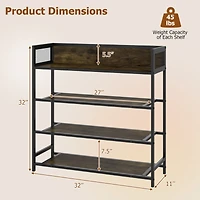 SUGIFT 4-Tier Rustic Brown Industrial Shoe Rack with Metal Frame and Guardrails 32-in W 11-in D 45-lb Per Shelf