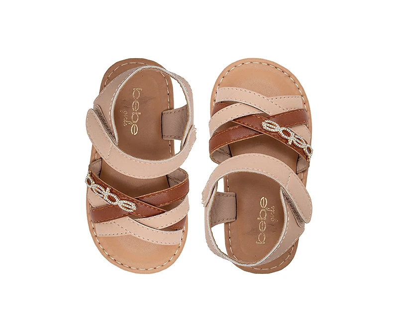 bebe Toddler Girl's Strappy Sandals with Rhinestone Chain Detail